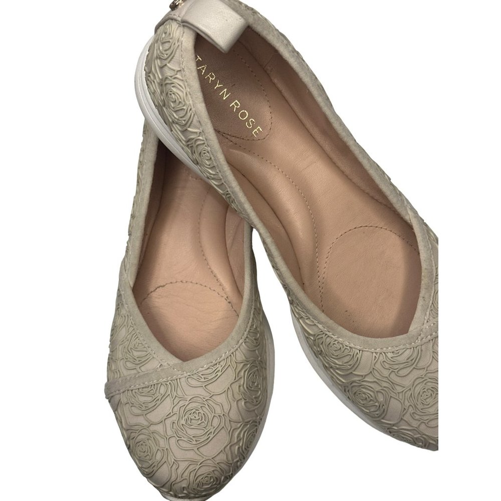 Taryn Rose Bobbi Sneaker Embossed Rose Design Textured Outsole Flat Floral Beige